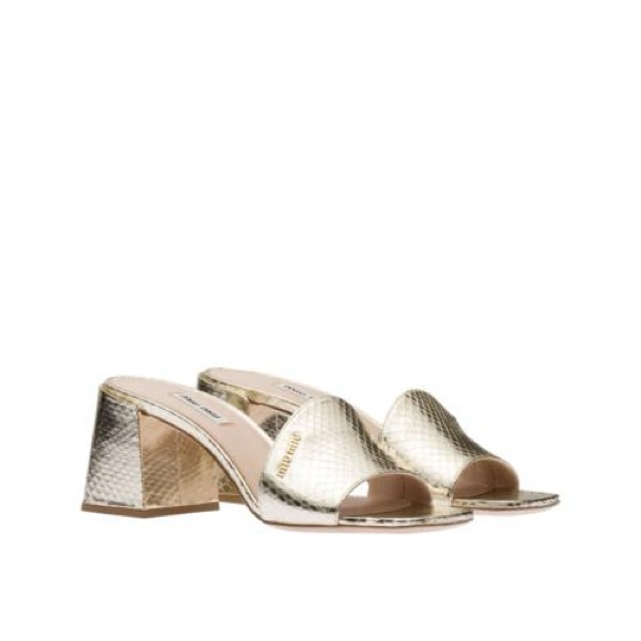 Miu Miu Shoes - Miu Miu Metallic Gold Textured Mules
